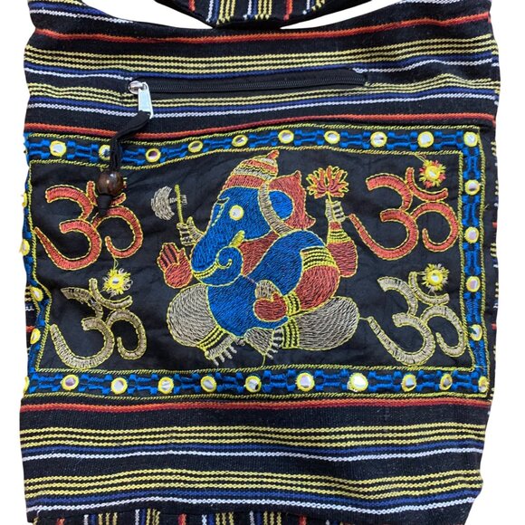 Tribe Azure Handcrafted Cotton Sling Bag With Ganesha Embroidery & Om Motif - Picture 3 of 11